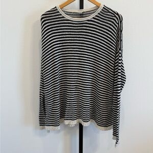 Eileen Fisher Black and Cream Knit Sweater Top Large Casual Coastal Minimal